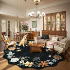Lahome Floral Washable Round Area Rug, Soft Round Rugs 6ft Ultra-Thin Non-Slip, Boho Large Circle Carpet for Bedroom Living Room Kitchen Nursery Flore, Black/Grey