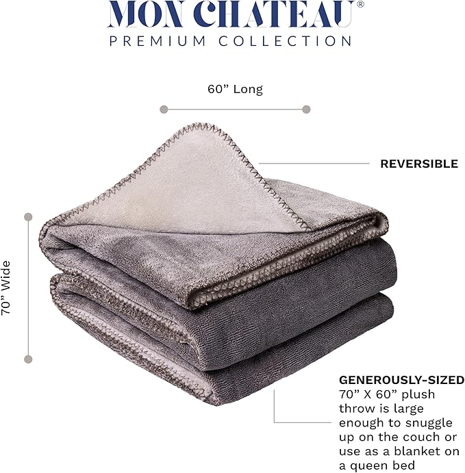 Mon Chateau 60" x 70" Fireside Mélange Throw Blanket, Contrast Stitching Soft Blanket for Queen-Size Bed, Couch, or Sofa, Cozy Home Decor and Stylish Living Room Comfort, Cedarwood