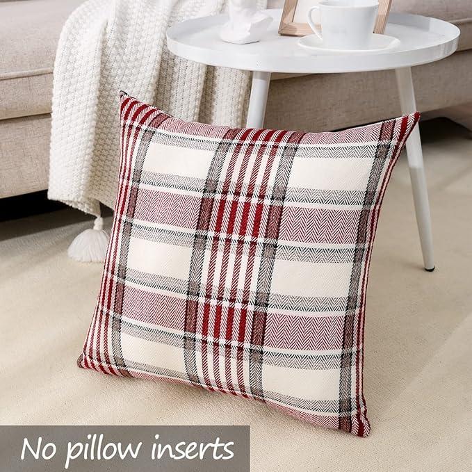 CARRIE HOME Red Christmas Buffalo Plaid Pillow Covers 22x22 Set of 2 Farmhouse Plaid Decorative Throw Pillow Covers 22 x 22 for Living Room Couch Sofa