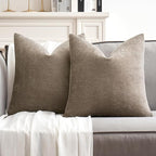 MIULEE Pack of 2 Light Brown Decorative Pillow Covers 20x20 Inch Soft Chenille Couch Throw Pillows Farmhouse Cushion Covers for Home Decor Sofa Bedroom Living Room