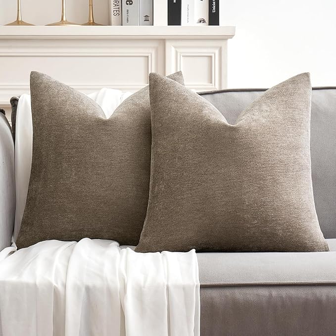 MIULEE Pack of 2 Light Brown Decorative Pillow Covers 18x18 Inch Soft Couch Throw Pillows Farmhouse Cushion Covers for Home Decor Sofa Bedroom Living Room