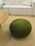 ARTPLAN - Round Knit Pouf - Woven Floor Ottoman - Handmade & Hand Stitched - 19.7 Dia x 12.8 High - Boho Home Décor - Living Room - Bedroom,Army Green