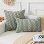 Kevin Textile 12x24 Inch Pillow Cover 1 Pack Boho Decorative Soft Striped Corduroy Lumbar Farmhouse Color Accent Rectangle Cushion Case for Living Room Couch Sofa Bed, Greyish Green