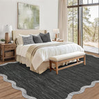 GarveeHome Scalloped Washable Area Rug 6x9 Rug for Living Room Modern Rug Non Slip Throw Rugs Large Rugs for Bedroom Low Pile Non Shedding Stain Resistant Carpet for Dining Room 6 ft x9 ft Black