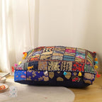 THE ART BOX Cotton Patchwork Vintage Boho Embroidered Floor Pillows & Cushion Cover Dog Pouf Seating Pouf Meditation Pillow Pet Bedding Cat Bed Boho Home Décor (35x35 Inches, Cover Only)