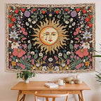 Accnicc Sun and Moon Tapestry Boho Vintage Floral Wall Tapestry for Bedroom Aesthetic Hippie Celestial Botanical Colorful Plant Small Tapestries Wall Hanging for Living Room Dorm 48 x 36 Inch