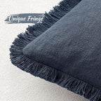 MIULEE Decorative Throw Pillow Covers Neutral Linen Fringe Throw Pillows Set of 2 Indigo Blue Boho Farmhouse Cushion Covers Coastal Decor for Couch Sofa Bed Living Room Spring Decor 26x26 Inch