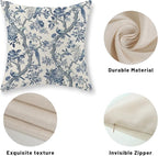 Chinoiserie Pillow Covers 16x16 Set of 2 Blue and White Bird Floral Throw Pillows Vintage Blue Flowers Decorations Outdoor Pillowcase Chinoiserie Decor Farmhouse Cushion Case for Couch Home