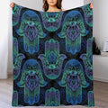 Boho Hamsa Throw Blanket Fatima Hand Bohemian Retro Mandala Blanket for Sofa Bed Couch Chair Or Dorm 70"x80"