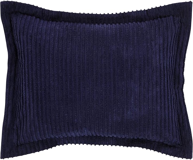 Better Trends Jullian Collection is Super Soft and Light Weight in Bold Stripes Design 100% Cotton Tufted Unique Luxurious Machine Washable Tumble Dry, Standard Sham, Navy