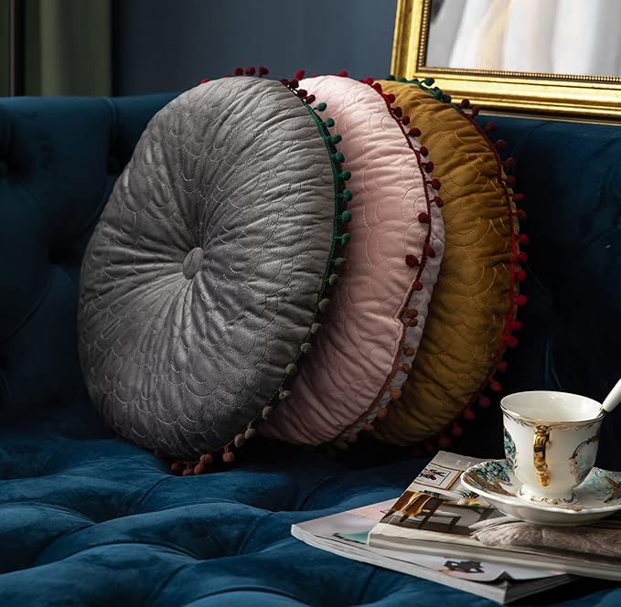 Round Throw Pillow Thickened Seat Cushion Sofa Cushion Meditation Pillow Living Room Window Balcony Decoration Pillow (15.7in, Pink)