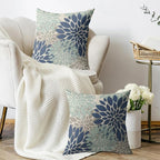 Blue Aqua Tan Pillow Covers 24X24 Inch Set of 2, Spring Summer Floral Dahlia Flower Cream Decorative Throw Pillow Covers Outdoor Modern Farmhouse Cushion Case for Home Couch Sofa Bed Decor