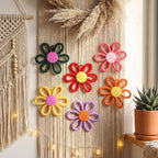 Ripeng 6 Pcs Boho Nursery Decor Flower Daisy Wall Art 6 Inch Woven Macrame Wall Hanging Bohemian Flower Decor Daisy Nursery for Baby Girls Kids Home Bedroom(Rainbow Color)