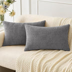 MIULEE Pack of 2 Couch Throw Pillow Covers 12x20 Inch Soft Dark Gray Chenille Lumbar Pillow Covers for Sofa Living Room Solid Dyed Cases