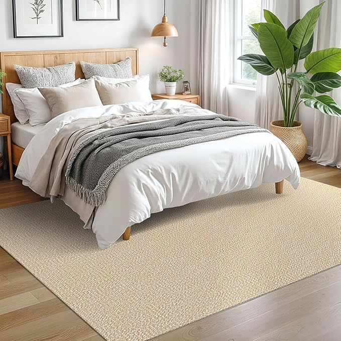EARTHALL Washable Area Rugs 5x7 Ft Non Slip Living Room Rugs Cotton Dining Room Rug Braided Bedroom Rugs Indoor Outdoor Floor Carpet for Living Room, Bedroom, Dining Room, Golden Beige/White