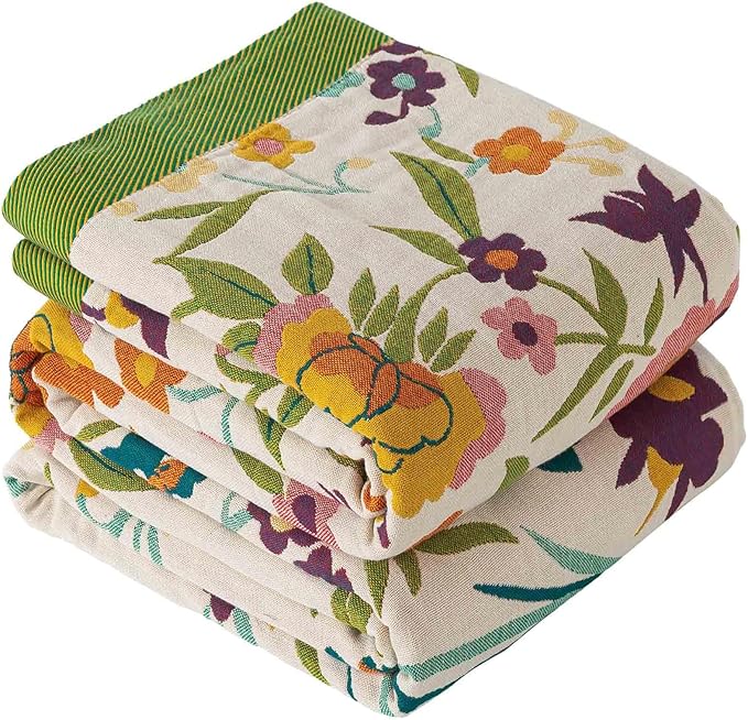 Qidordour Boho Throw Blanket, 60"x80" Muslin Blankets for Adult, 100% Organic Cotton Blanket for Couch Sofa, Lightweight Quilt, All Season Bed Throw, Farmhouse Home Decor, C-Phoenix Floral