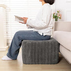 Asuprui Round Square Pouf Ottoman Foot Rest – Lightweight Modern Footstool with Plush Foam Filling, Perfect for Living Room Decor & Cozy Comfort – 20x20x14 Inch Chic Accent Piece (Gray)