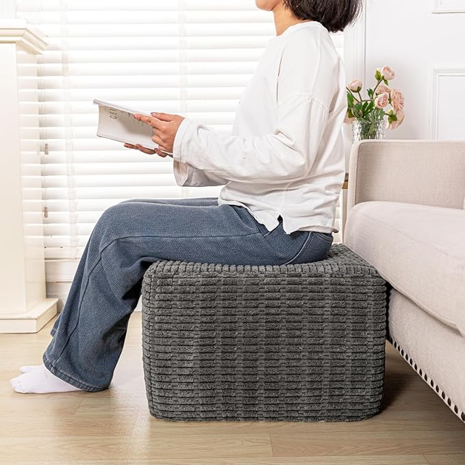 Asuprui Round Square Pouf Ottoman Foot Rest – Lightweight Modern Footstool with Plush Foam Filling, Perfect for Living Room Decor & Cozy Comfort – 20x20x14 Inch Chic Accent Piece (Gray)
