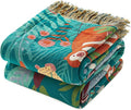 Throw Blanket for Bed Couch Sofa Soft Cotton Twin Spring Blankets for Bedroom Living Room All Season Reversible Forest Animals Embroidery Lightweight Quilt Whimsical Home Decor 60"x80"
