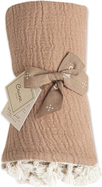 Crane Baby 6-Layer Quilt Muslin Swaddle Blanket, Soft Cotton Lightweight Nursery and Stroller Blanket for Baby Boys & Girls, Copper, 30 X 40