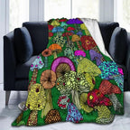 Colorful Mushroom Throw Blanket Soft Flannel Blanket 60"x50" in Bed Blanket Home Decor for Room Sofa Couch All Season