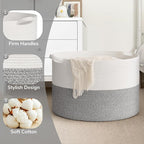 Goodpick Blanket Basket, 23.5'' x 15.8'' Cotton Rope Blanket Basket Living Room, Toy Organizers and Storage with Handles for Kids, 115L Grey