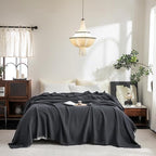 FOSSA Muslin Blanket with Fringe - 4-Layer 100% Cotton Gauze Super Soft & Breathable Throw -Lightweight Decorative Cooling Blanket for Bed, Sofa, Office -Oversize Queen Size 98" × 98" (Dark Gray)