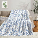 Floral Fuzzy Blanket Blue Floral Throw Blanket, Botanical Flowers Blankets, Soft, Flannel, Warm, Boho Flowers Bed Blankets All Season for Couch Bedroom Living Room 60X90 Inch