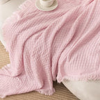 Exclusivo Mezcla Knit Throw Blanket with Fringes for Couch, Reversible Super Soft and Warm Woven Boho Throw for All Season, Home Decor, 50"x60", Light Pink