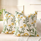 Embroidered Floral Throw Pillow Covers Summer Decorative Couch Pillow Covers Farmhouse Green Floral Tufted Pillow Covers 20x20 Square Cushion Cases Set of 2 for Living Room Couch Sofa Bed Home Decor