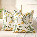 Embroidered Floral Throw Pillow Covers Flowers Decorative Couch Pillow Covers Farmhouse Green Floral Tufted Pillow Covers 18x18 Square Cushion Cases Set of 2 for Living Room Couch Sofa Bed Home Decor