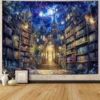 Accnicc Fantasy Bookshelf Tapestry Space Library Tapestries Wall Hanging Gothic Galaxy Castle Magic Book Extra Large Tapestry for Bedroom Living Room Dorm Classroom 90 x 68 inch