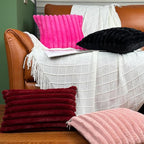 18x18 Throw Pillow Covers Set of 2, Decorative Faux Fur Covers for Bed, Couch Soft Fluffy Pillow Cover with Velvet Back for Living Room, Neutral Home Décor Accent for Sofa - Black