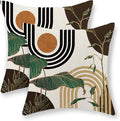 Boho Brown Pillow Covers 18x18 Set of 2 Green Gold Leaf Tropical Mid Century Throw Pillows Outdoor Bohemian Decorative Pillow Cases Modern Abstract Linen Cushion Case for Couch Sofa Decor