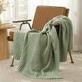Amélie Home Chevron Chenille Knit Throw Blanket for Couch, Cozy Texture Decorative Soft Blanket for Sofa & Chair, 50"x60", Sage Green