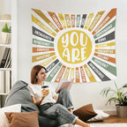 WARDOS Boho Colorful Sunshine Tapestry, You Are Inspirational Tapestry Wall Hanging, Colorful Boho Sun Positive Affirmation Wall Blanket Decor for Kids Room Nursery Playroom Classroom, 50x60 Inch