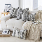 MOOX Rabbit Fur Throw Pillow Covers Decorative Fluffy Soft Fuzzy Plush Luxury Genuine Animal Skin Lumbar Pillow 12"x20" Cushion Cover, Couch-Grey White