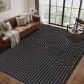Tangsoo Modern Easy Jute 5x7 Area Rug for Living Room,Black Thin Washable Rug Non Slip Rubber Backing Indoor Outdoor Carpet,Farmhouse Throw Mat for Office Bedroom Backyard