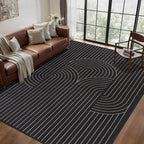 Tangsoo Modern Easy Jute 5x7 Area Rug for Living Room,Black Thin Washable Rug Non Slip Rubber Backing Indoor Outdoor Carpet,Farmhouse Throw Mat for Office Bedroom Backyard