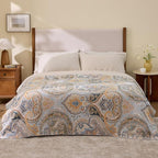 100% Cotton Boho Throw Blanket for Home Decor – Classic Farmhouse Quilt Bedding, Muslin Blankets for Adults, Vintage Woven Decorative Blanket for Couch, Bed Layering Use, Paisley Pattern, 104"x90"