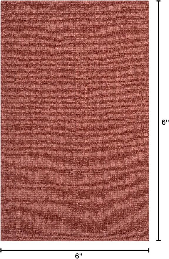 SAFAVIEH Area Rug 6' Square - Natural Fiber Collection - Rust, Handmade Jute, Farmhouse Style, Chunky Textured Thick Pile (NF447C)