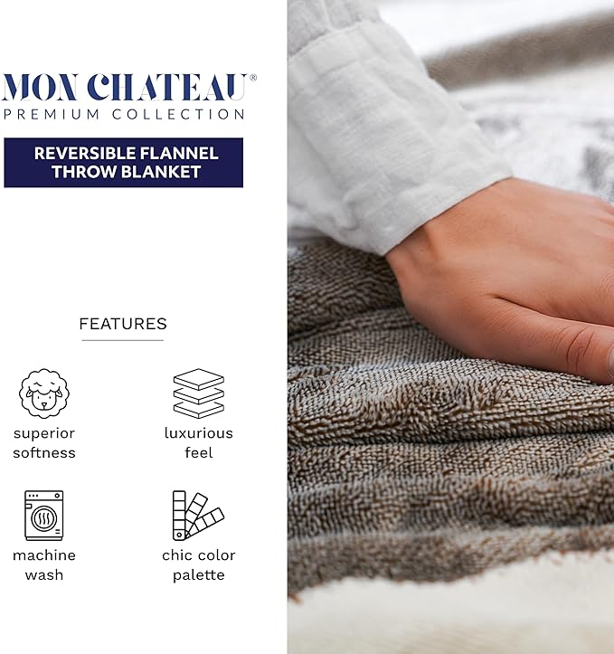 Mon Chateau 60" x 70" Fireside Mélange Throw Blanket, Contrast Stitching Soft Blanket for Queen-Size Bed, Couch, or Sofa, Cozy Home Decor and Stylish Living Room Comfort, Cedarwood