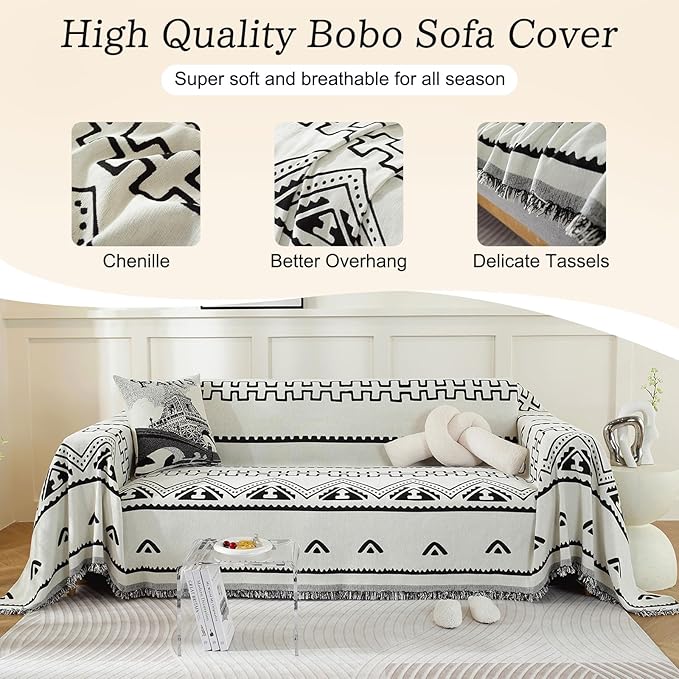 ROOMLIFE Couch Cover Blanket Loveseat Sofa Cover 2 Seat Sofa Slipcover Washable Chenille Sectional Couch Covers for 3 Cushion Couch Sofa Living Room Furniture Protector for Dogs, White 71"x118"