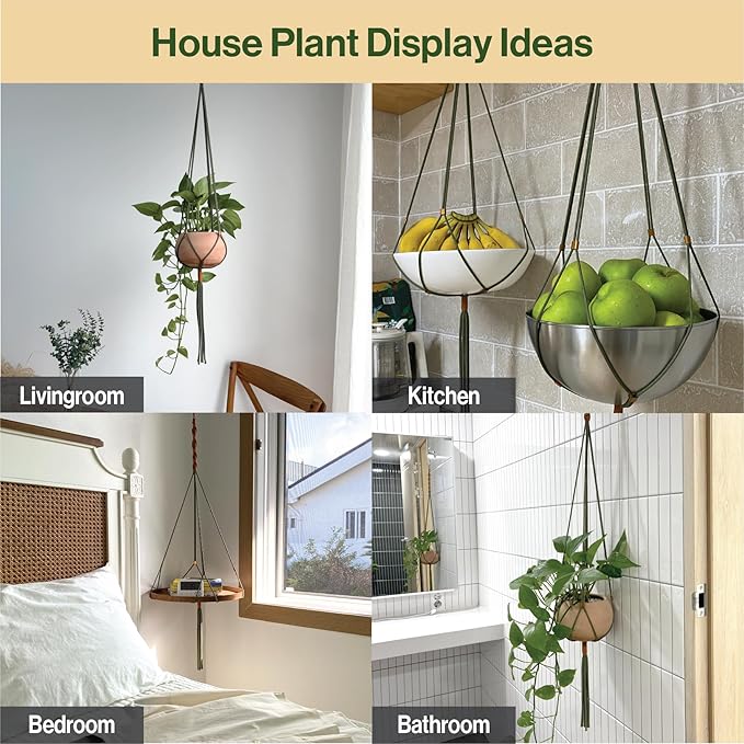 Macrame Plant Hanger Polyester Rope 42 Inch Outdoor Indoor Adjustable Hanging Planter for up to 10 Inch Plant Pot Modern Boho Home Decor (1, Forest Green/Burnt Orange)