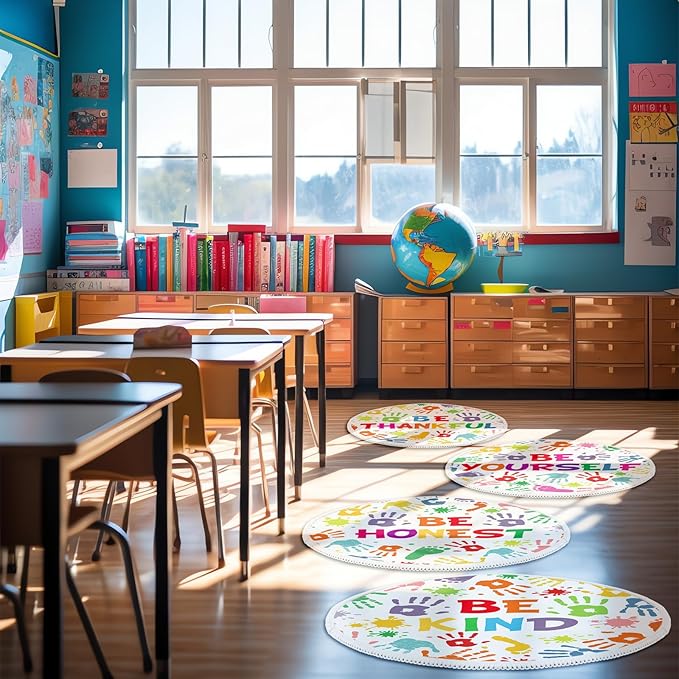 Tinideya 12 Pcs Kids Carpet Circle Seats for Class 16 Inch Round Classroom Rug Floor Cushions Soft First Day of School Educational Mat Non Slip Back to School Learning Playing Areas(Handprint)