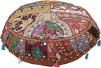 Round Ethnic Floor Cushions for Kids Dark Brown 32 Inch Patchwork Yoga Ottoman Stool Home Decor Embroidered Vintage Cotton Indian Floor Pillow Bed 32x32