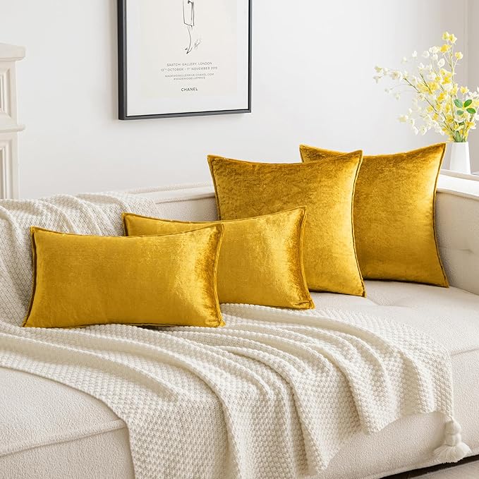 MIULEE Pack of 2 Decorative Velvet Throw Pillow Covers Soft Pillowcase Solid Square Cushion Case for Sofa Bedroom Car 24x24 Inch 60x60 Cm Golden