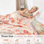 Boho Throw Blanket for Bed - 100% Pure Cotton Ultra Soft Rustic Quilt - Farmhouse Decor Bed Blankets, All Season Rustic Throw for Sofa Couch Chair(91''x 98'', Floral)