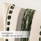 ANRODUO Pack of 2 Boho Decorative Throw Pillow Covers 18x18 Farmhouse Cushion Case Striped Chenille Pillow Cases Square Pillow Covers Accent Neutral Pillowcase for Sofa Couch Bed, Dark Green Stripe