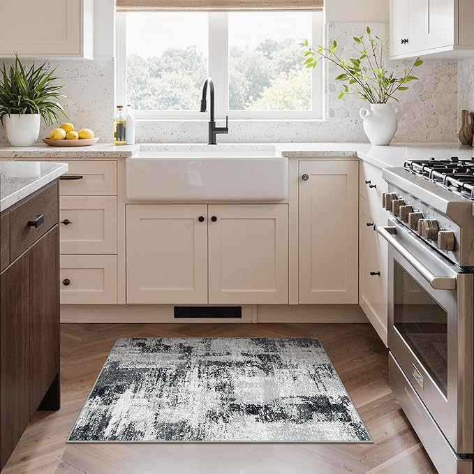 GENIMO 2x3 Rugs for Entryway Entrance, Modern Machine Washable Rug Ultra Soft Indoor Area Rugs 2x3 for Bedroom Kitchen Bathroom, Lightweight Low Pile Carpet with Non Slip Backing, Black White